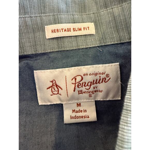 Original Penguin Heritage Slim Fit Short Sleeve button down shirt Green M - Picture 4 of 5